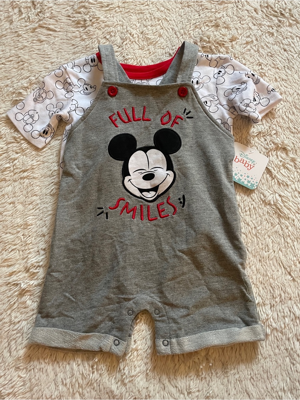 Disney Gray and Red Mickey Mouse "Full of Smiles" Matching Set